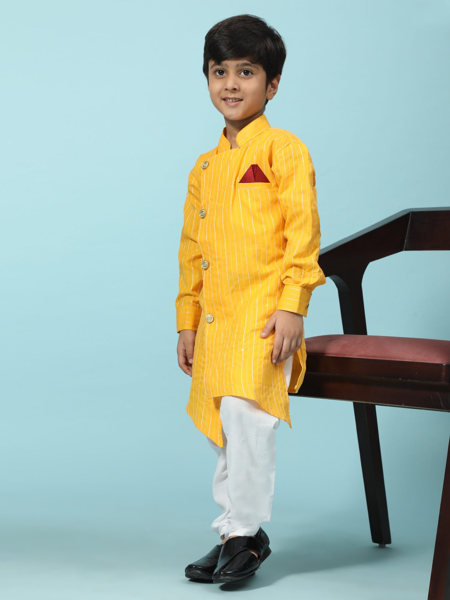 Pro-Ethic Style Developer Boys Cotton Kurta Pajama for Kid's| Floral Traditional Dress (S-217) Yellow