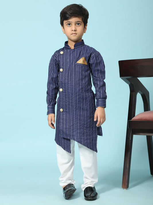 Pro-Ethic Style Developer Boys Cotton Kurta Pajama for Kid's| Floral Traditional Dress (S-217) Navy Blue