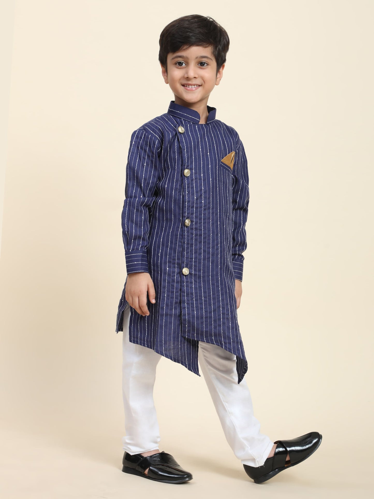 Pro-Ethic Style Developer Boys Cotton Kurta Pajama for Kid's| Floral Traditional Dress (S-217) Navy Blue