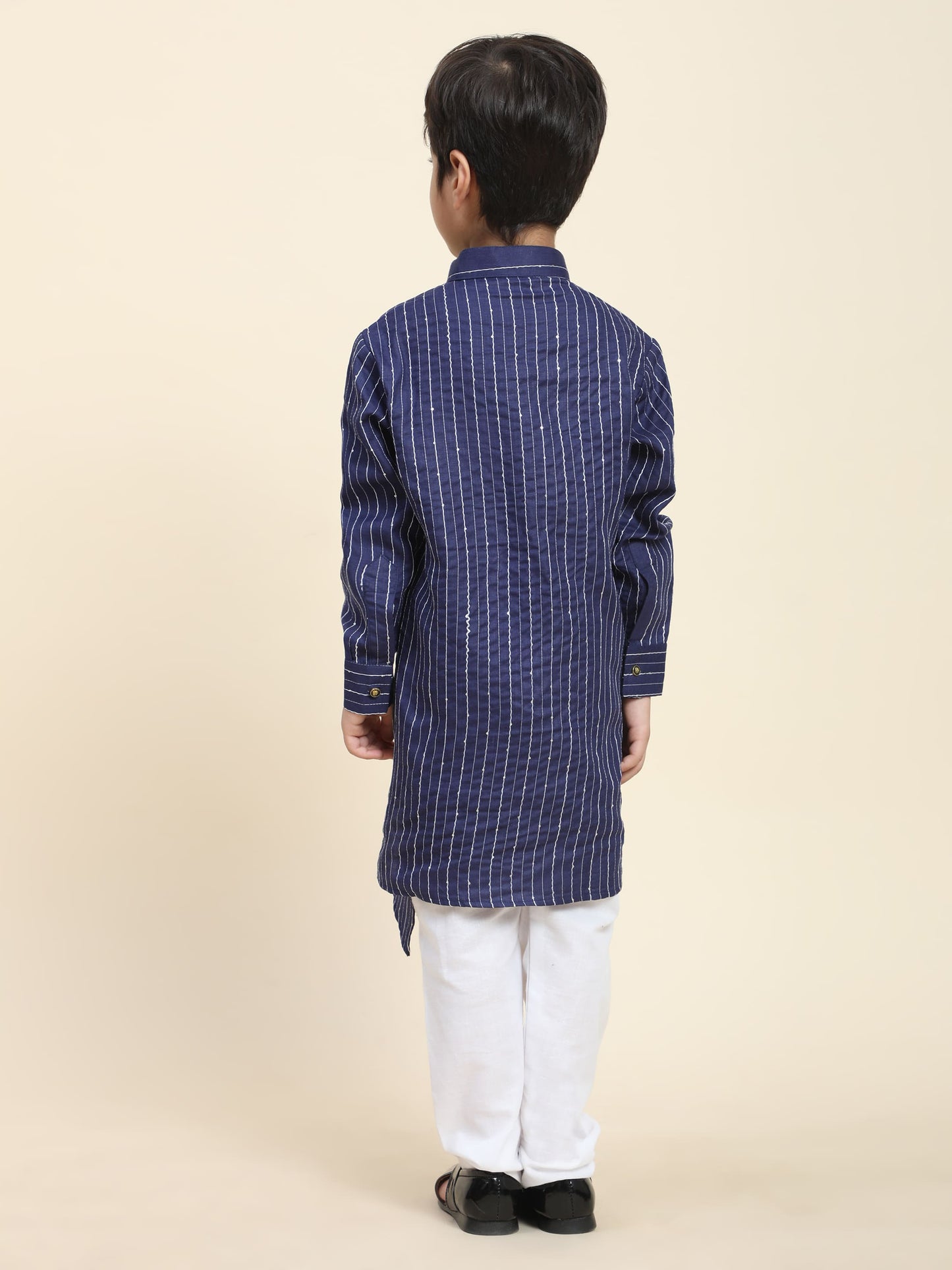 Pro-Ethic Style Developer Boys Cotton Kurta Pajama for Kid's| Floral Traditional Dress (S-217) Navy Blue