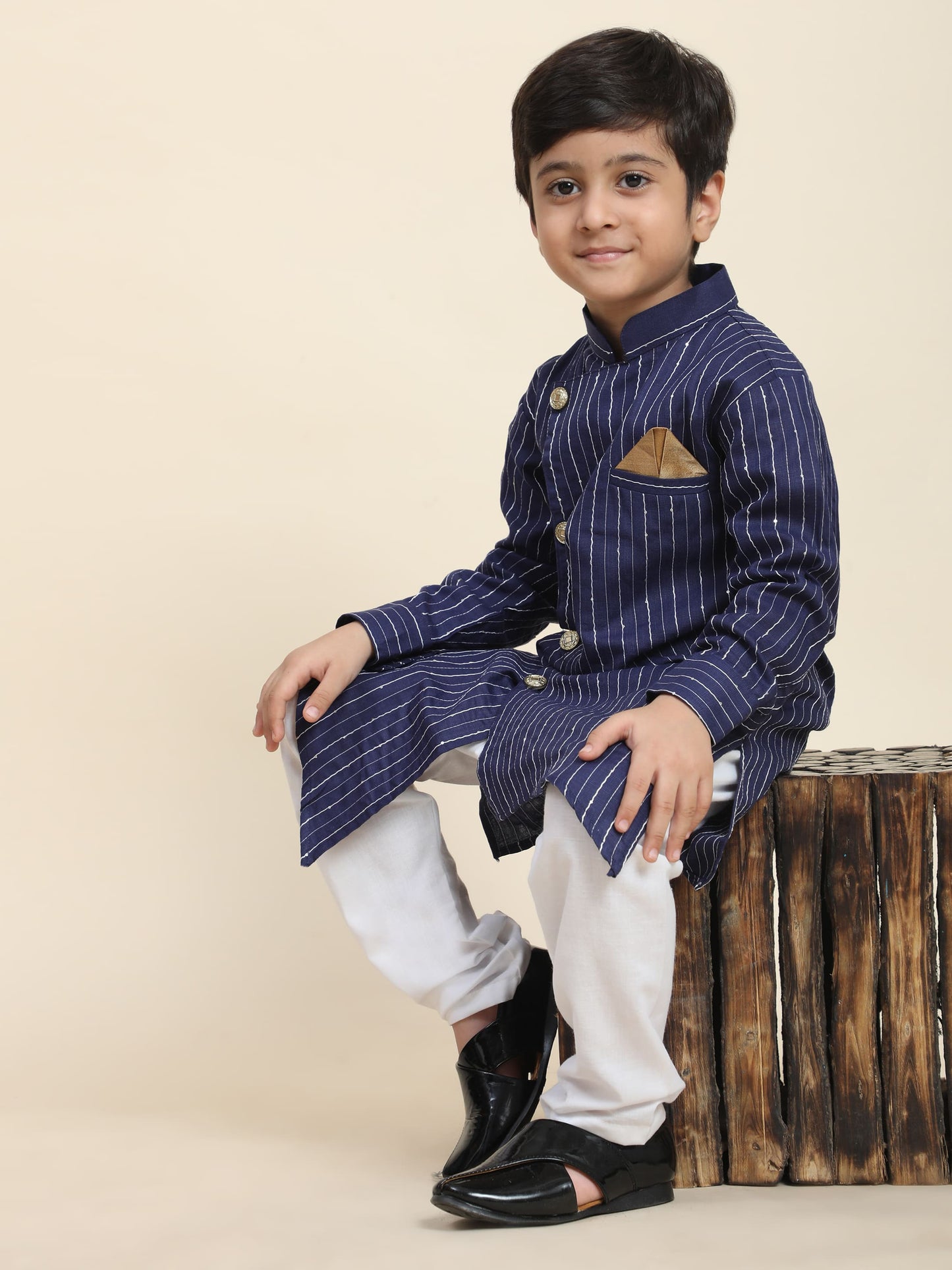 Pro-Ethic Style Developer Boys Cotton Kurta Pajama for Kid's| Floral Traditional Dress (S-217) Navy Blue