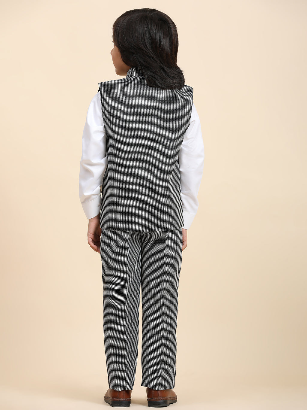 Pro-Ethic Style Developer Boy's 3 Piece Black Suit Set Cotton Checked Pattern (T-136)