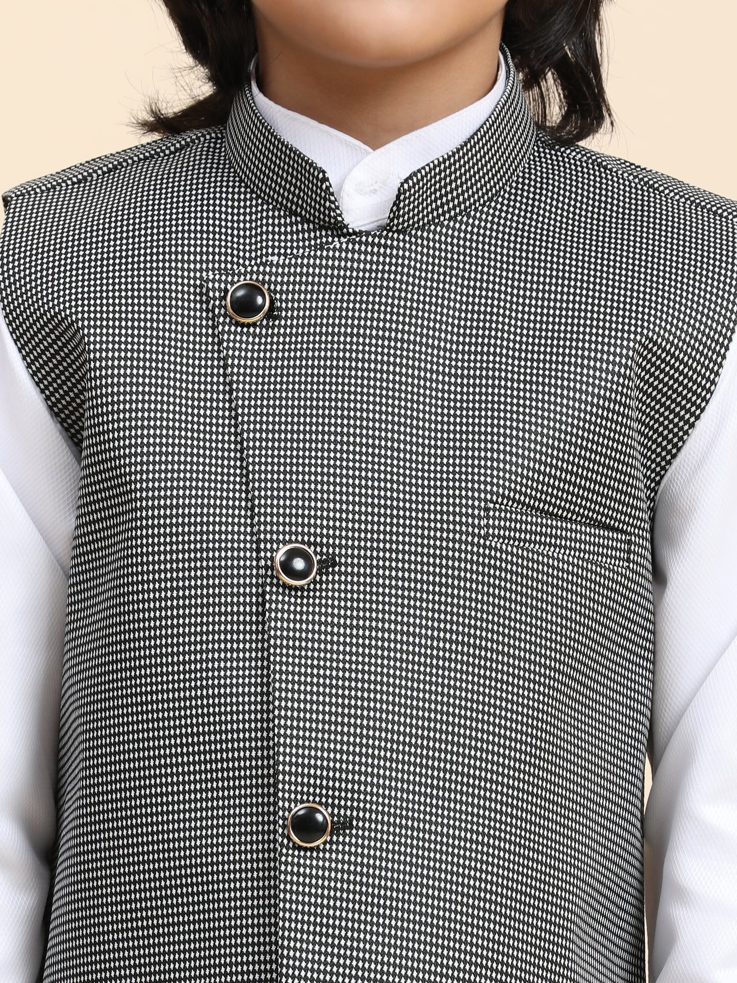 Pro-Ethic Style Developer Boy's 3 Piece Black Suit Set Cotton Checked Pattern (T-136)