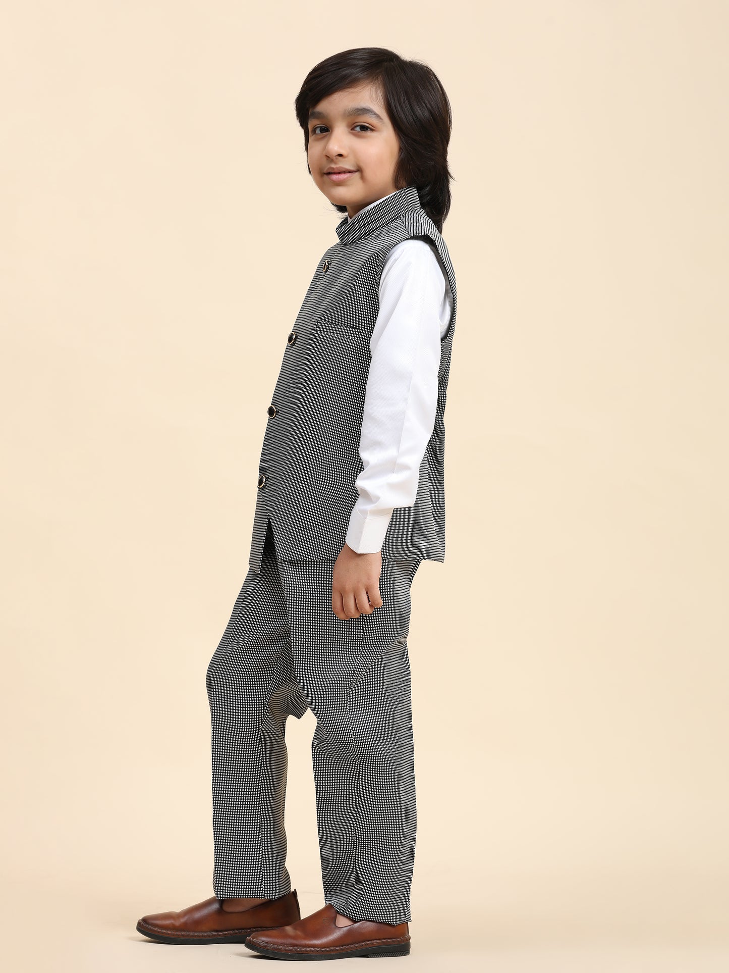 Pro-Ethic Style Developer Boy's 3 Piece Black Suit Set Cotton Checked Pattern (T-136)