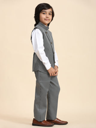 Pro-Ethic Style Developer Boy's 3 Piece Black Suit Set Cotton Checked Pattern (T-136)