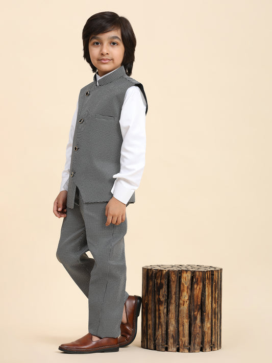 Pro-Ethic Style Developer Boy's 3 Piece Black Suit Set Cotton Checked Pattern (T-136)