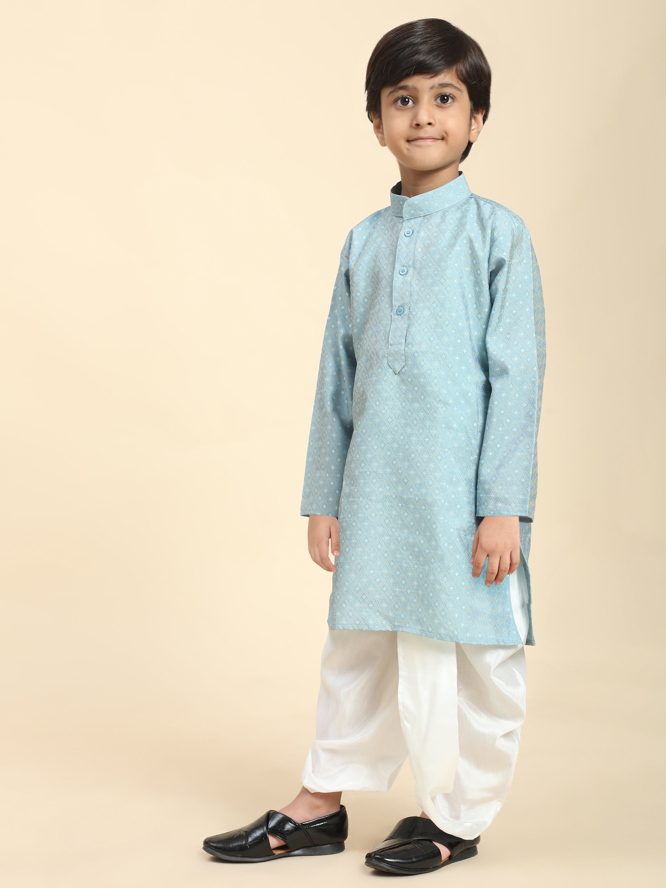 Pro-Ethic Style Developer Boys Traditional Dhoti Kurta For Kid's Ethnic Wear | Cotton Dhoti Kurta (Firozi)