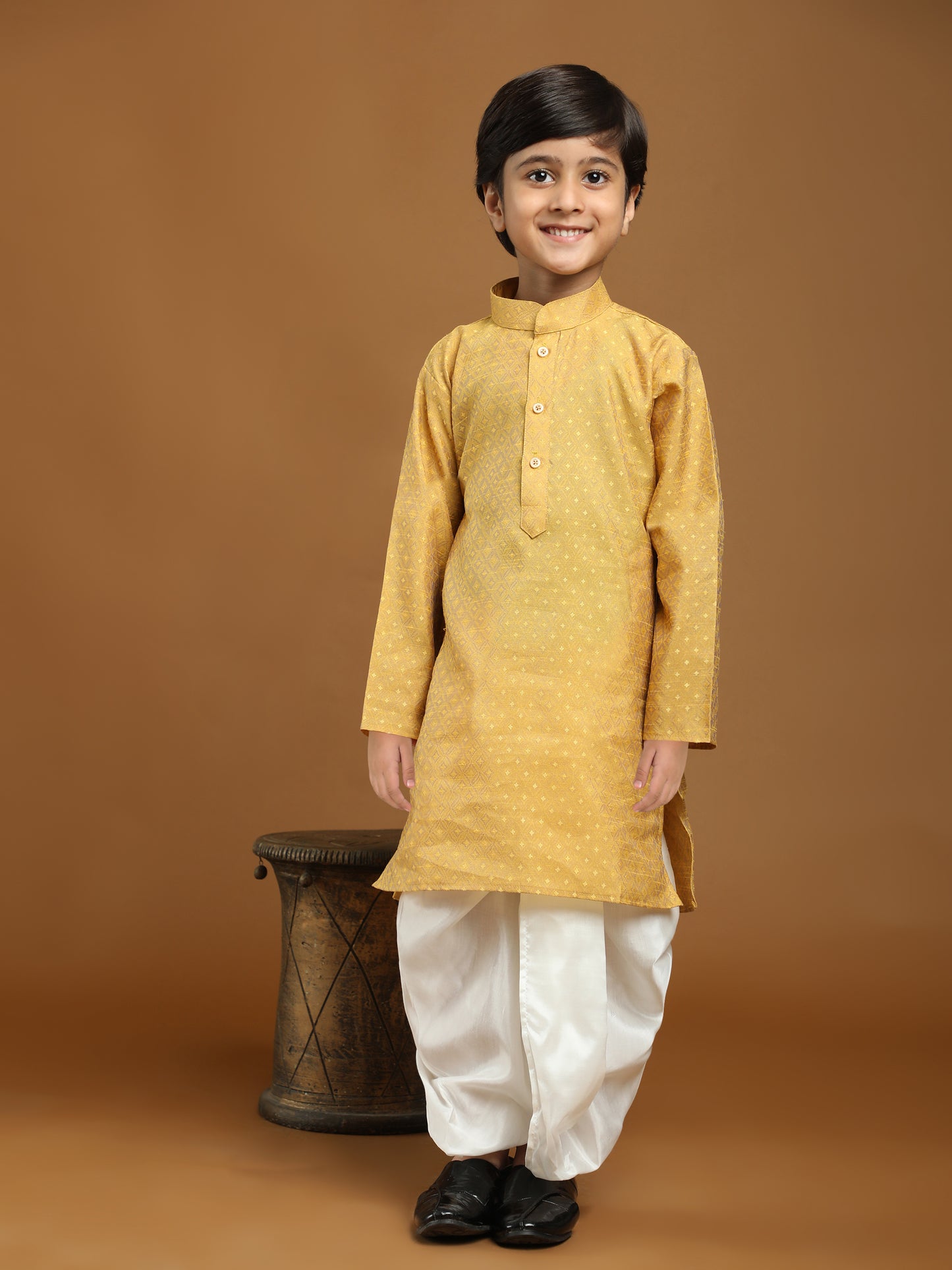 Pro-Ethic Style Developer Boys Traditional Dhoti Kurta For Kid's Ethnic Wear | Cotton Dhoti Kurta (Mustard)