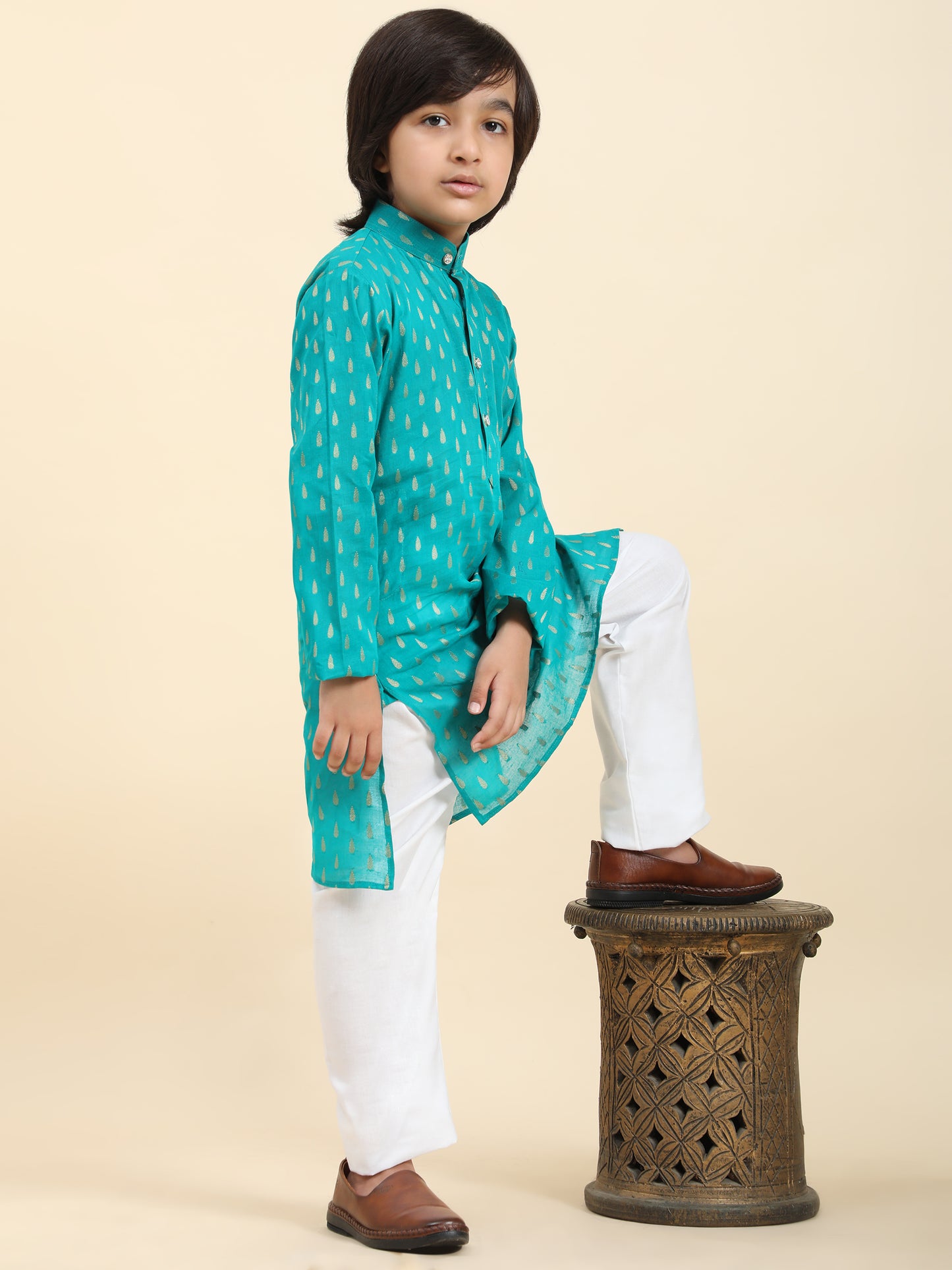 Pro-Ethic Style Developer Cotton Kurta Pajama For Kid's Boys Traditional dress Kurta Pajama set (S-234),Firozi