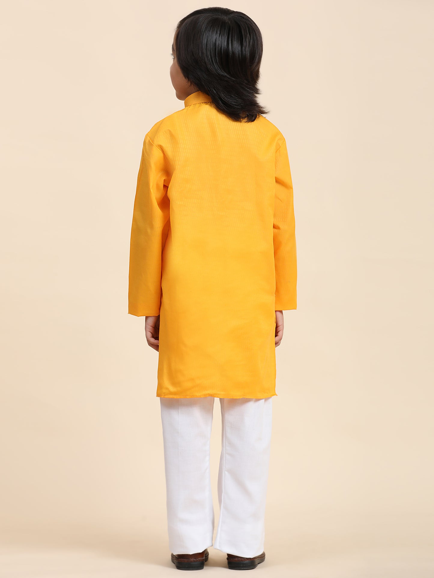 Pro-Ethic Style Developer Yellow Boy's Cotton Self Design Kurta Pyjama for Kids Ethnic Wear (S-241)