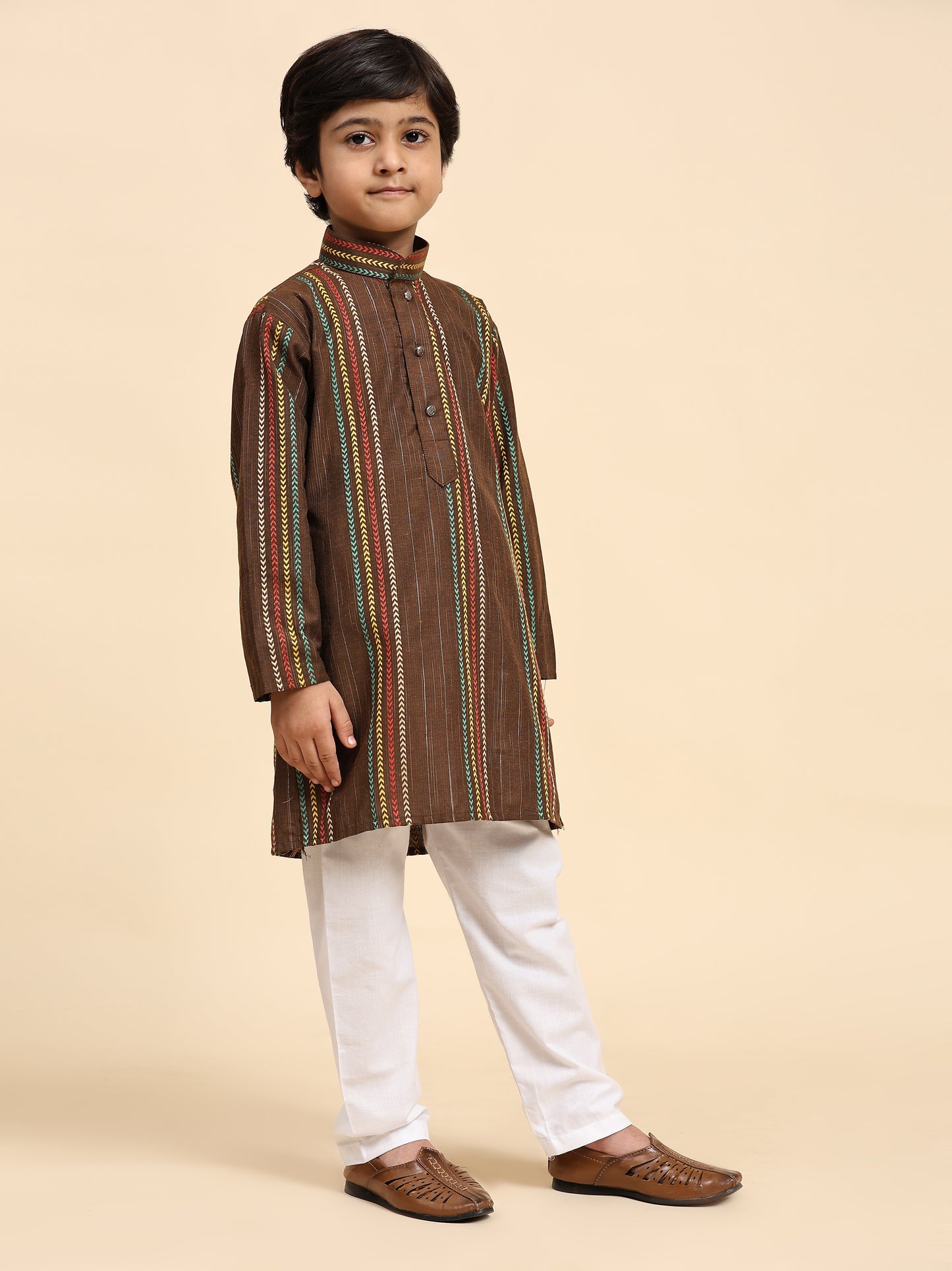 Pro-Ethic Style Developer Boys Cotton Kurta Pajama for Kid's Ethnic Wear | Cotton Kurta Pajama (S-228), Brown