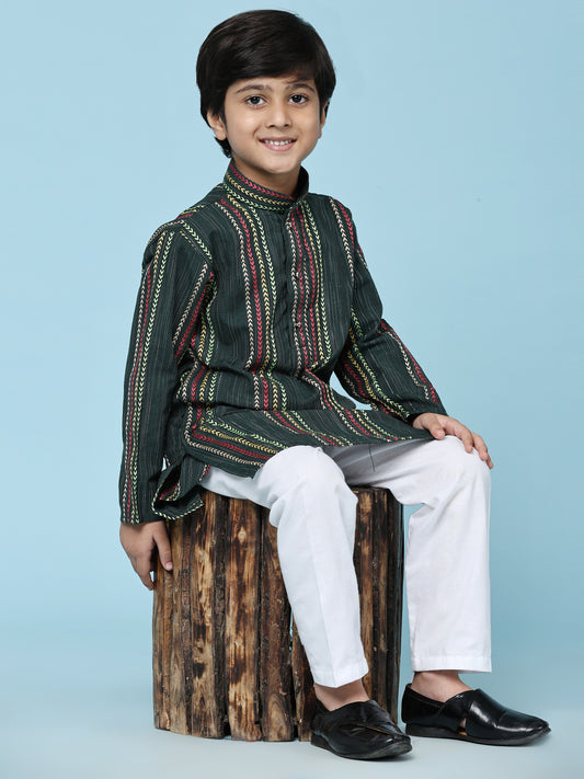 Pro-Ethic Style Developer Boys Cotton Kurta Pajama for Kid's Ethnic Wear | Cotton Kurta Pajama (S-228), Dark Green