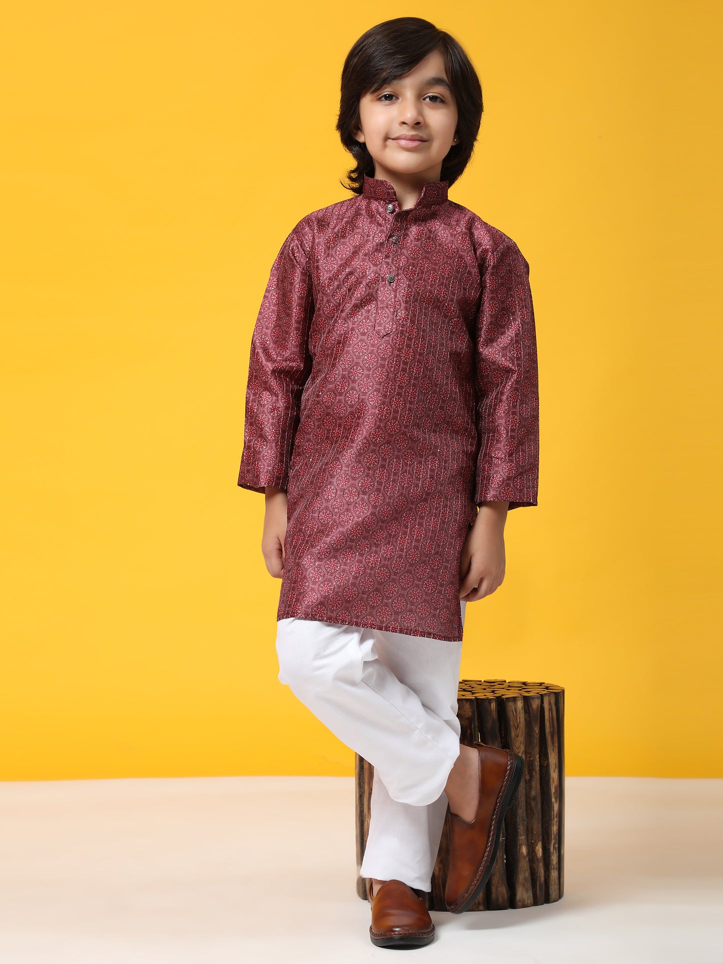 Pro-Ethic Style Developer Boys Silk Kurta Pajama for Kid's Ethnic Wear | Jacquard Silk Kurta Pajama (S-238), Maroon