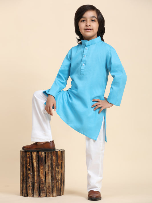 Pro-Ethic Style Developer Firozi Boy's Cotton Self Design Kurta Pyjama for Kids Ethnic Wear (S-241)