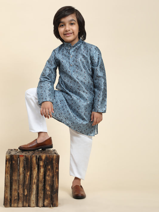 Pro-Ethic Style Developer Boys Silk Kurta Pajama for Kid's Ethnic Wear | Jacquard Silk Kurta Pajama (S-237), Blue