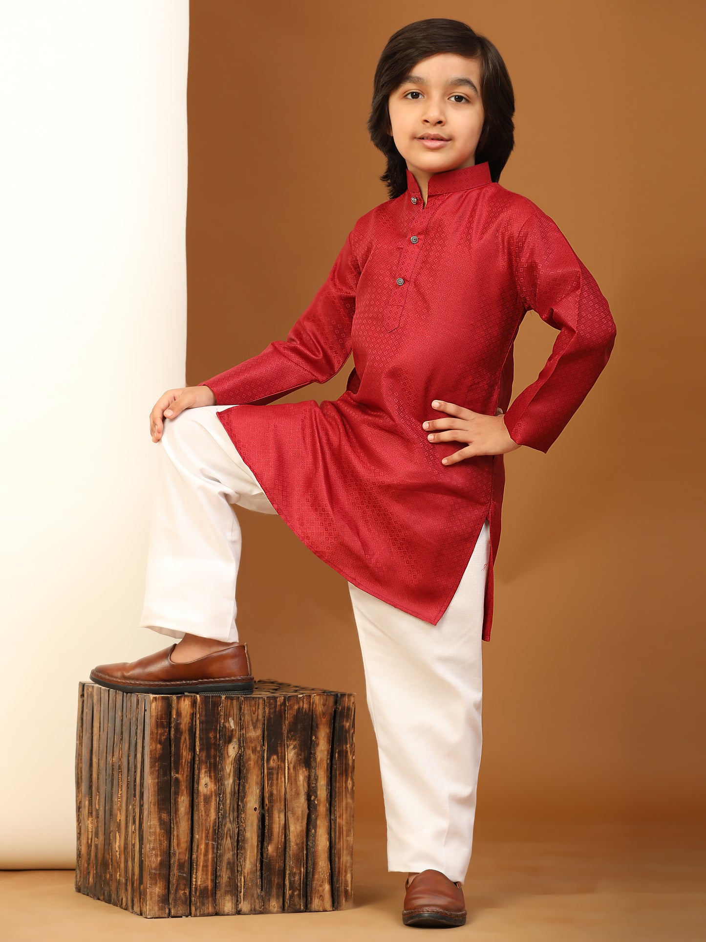 Pro-Ethic Style Developer Boys Maroon Cotton Kurta Pajama for Kid's Ethnic Wear (S-245)