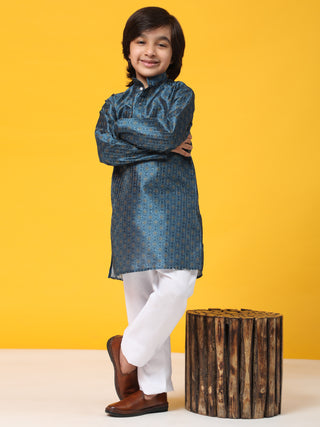 Pro-Ethic Style Developer Boys Silk Kurta Pajama for Kid's Ethnic Wear | Jacquard Silk Kurta Pajama (S-238), Blue