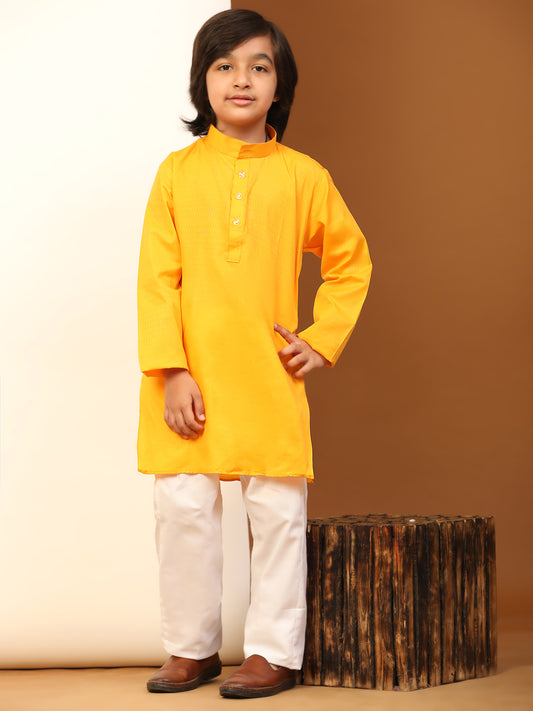 Pro-Ethic Style Developer Yellow Boy's Cotton Self Design Kurta Pyjama for Kids Ethnic Wear (S-241)