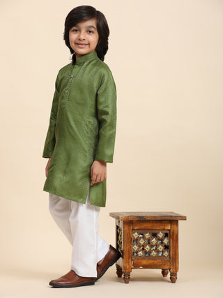 Pro-Ethic Style Developer Boys Green Cotton Kurta Pajama for Kid's Ethnic Wear (S-245)