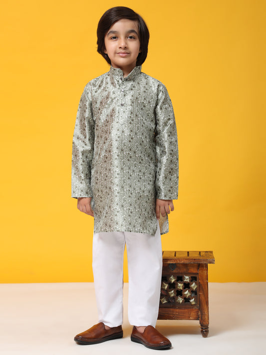 Pro-Ethic Style Developer Boys Silk Kurta Pajama for Kid's Ethnic Wear | Jacquard Silk Kurta Pajama (S-237), Green