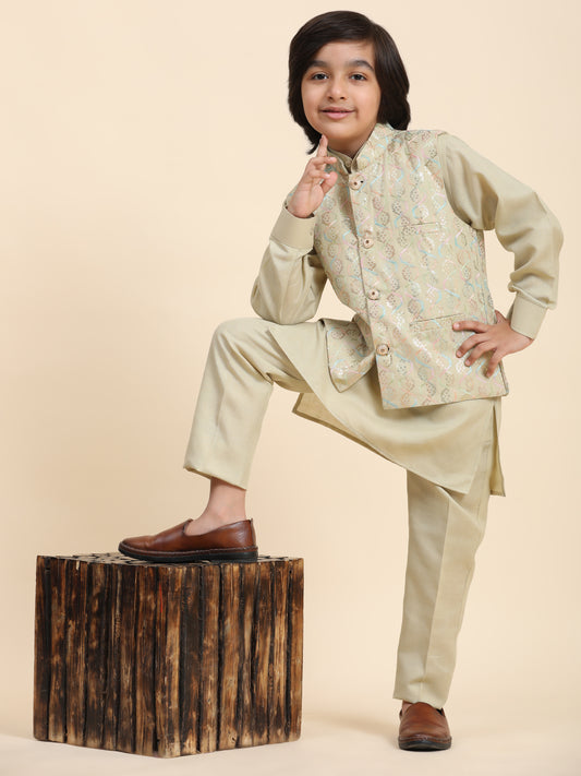 Pro-Ethic Style Developer Boys Cotton Kurta Pajama with Waistcoat for Kid's Ethnic Wear (S-242) Fon