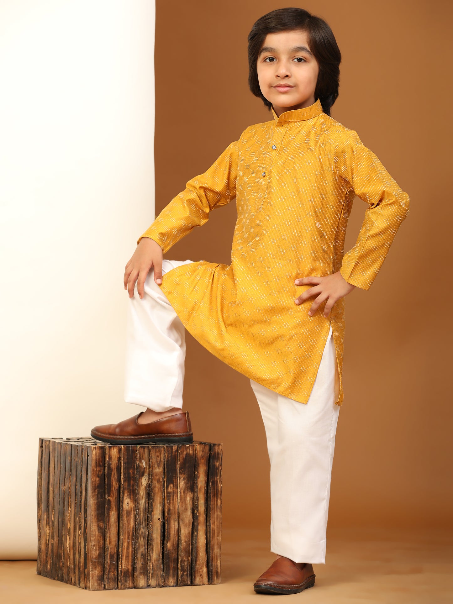 Pro-Ethic Style Developer Boys Cotton Kurta Pajama for Kid's Ethnic Wear (S-244) Mustard