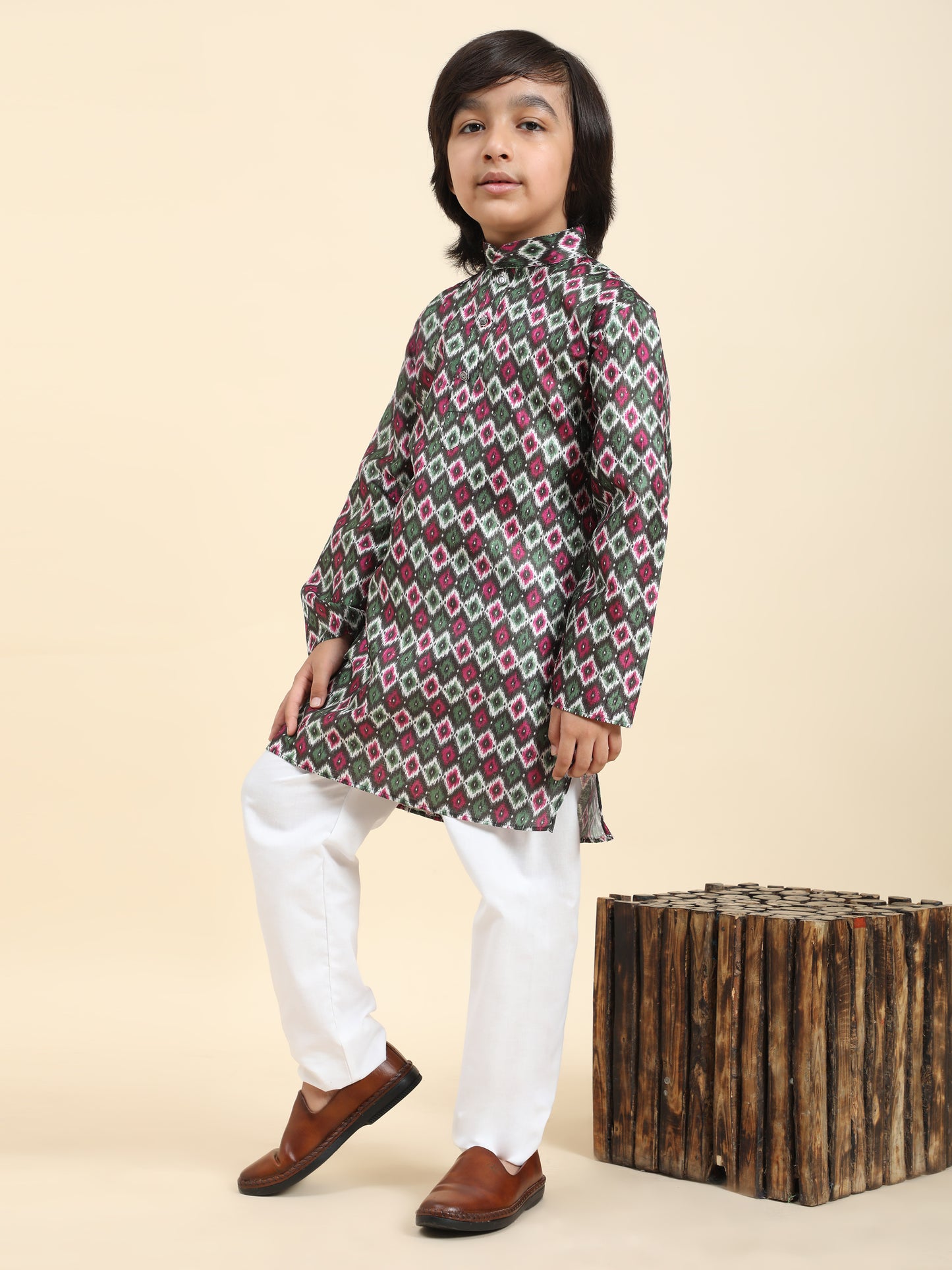 Pro-Ethic Style Developer Boys Silk Kurta Pajama for Kid's Ethnic Wear | Jacquard Silk Kurta Pajama (S-235) Green