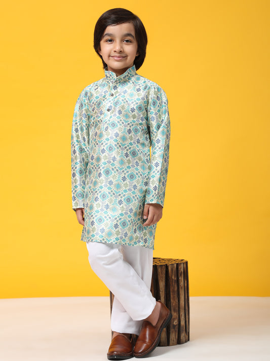 Pro-Ethic Style Developer Boys Silk Kurta Pajama for Kid's Boys Ethnic Wear | Jacquard Silk Kurta Pajama (S-236), Green