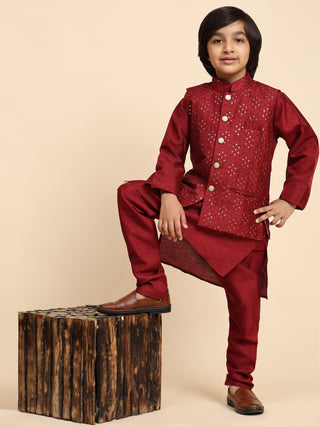Pro-Ethic Style Developer Kurta Pajama for Kids Boys with Waistcoat | Silk | Floral | Traditional Dress (S-240)