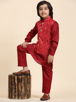 Pro-Ethic Style Developer Boys Cotton Kurta Pajama with Waistcoat for Kid's Ethnic Wear (S-242) Maroon