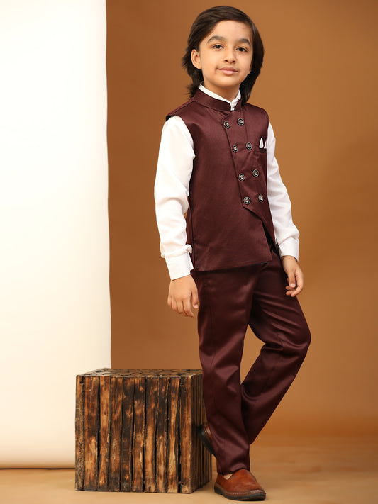 Pro-Ethic Style Developer Boy's Maroon 3 Piece Suit Set for Kids Cotton Plain Pattern