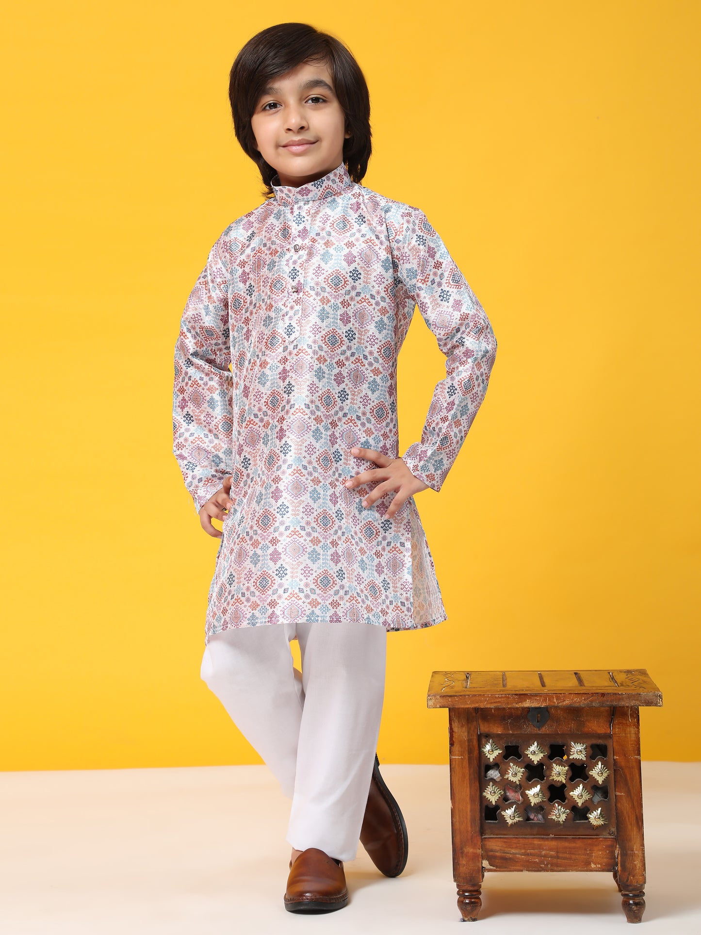 Pro-Ethic Style Developer Boys Silk Kurta Pajama for Kid's Boys Ethnic Wear | Jacquard Silk Kurta Pajama (S-236), Pink