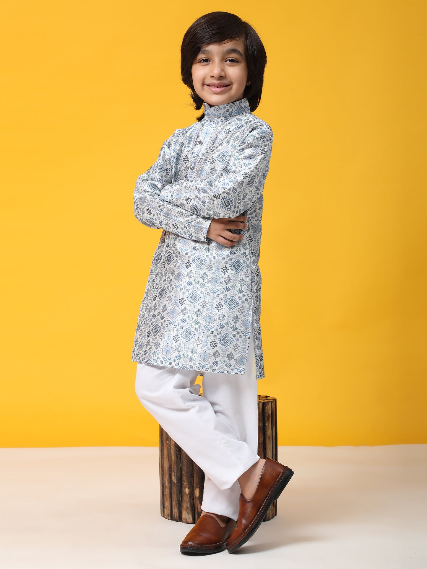 Pro-Ethic Style Developer Boys Silk Kurta Pajama for Kid's Boys Ethnic Wear | Jacquard Silk Kurta Pajama (S-236), Blue