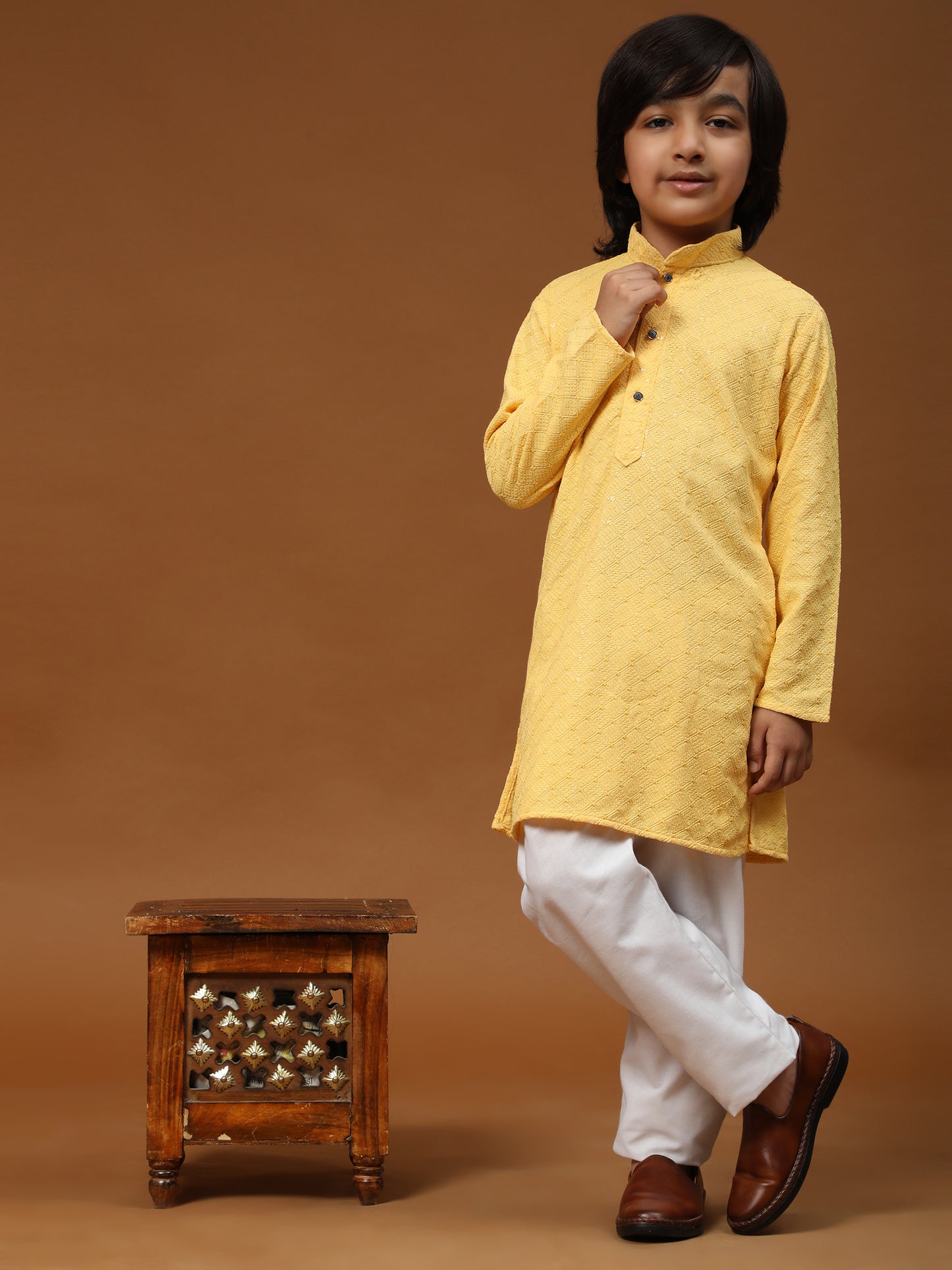 Pro-Ethic Style Developer Boys Cotton Kurta Pajama for Kid's Ethnic Wear | Cotton Kurta Pajama (S-227), Yellow