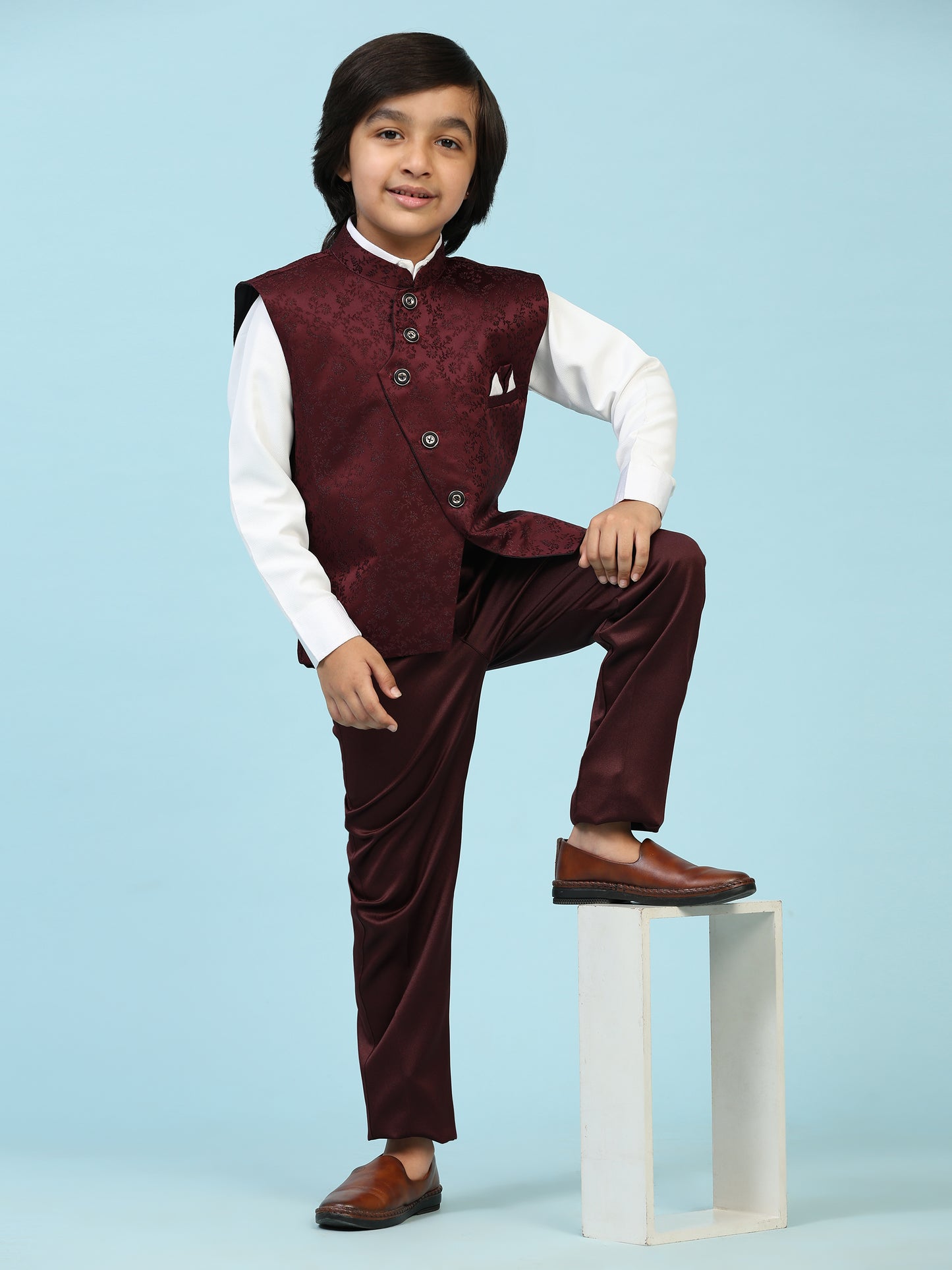 Pro-Ethic Style Developer Boy's 3 Piece Suit Set Cotton Stylish Pattern (T-135) Maroon