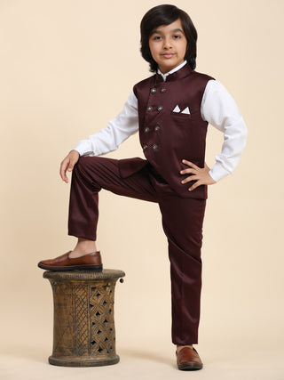 Pro-Ethic Style Developer Boy's Maroon 3 Piece Suit Set for Kids Cotton Plain Pattern