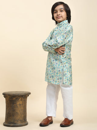 Pro-Ethic Style Developer Boys Silk Kurta Pajama for Kid's Boys Ethnic Wear | Jacquard Silk Kurta Pajama (S-236), Green