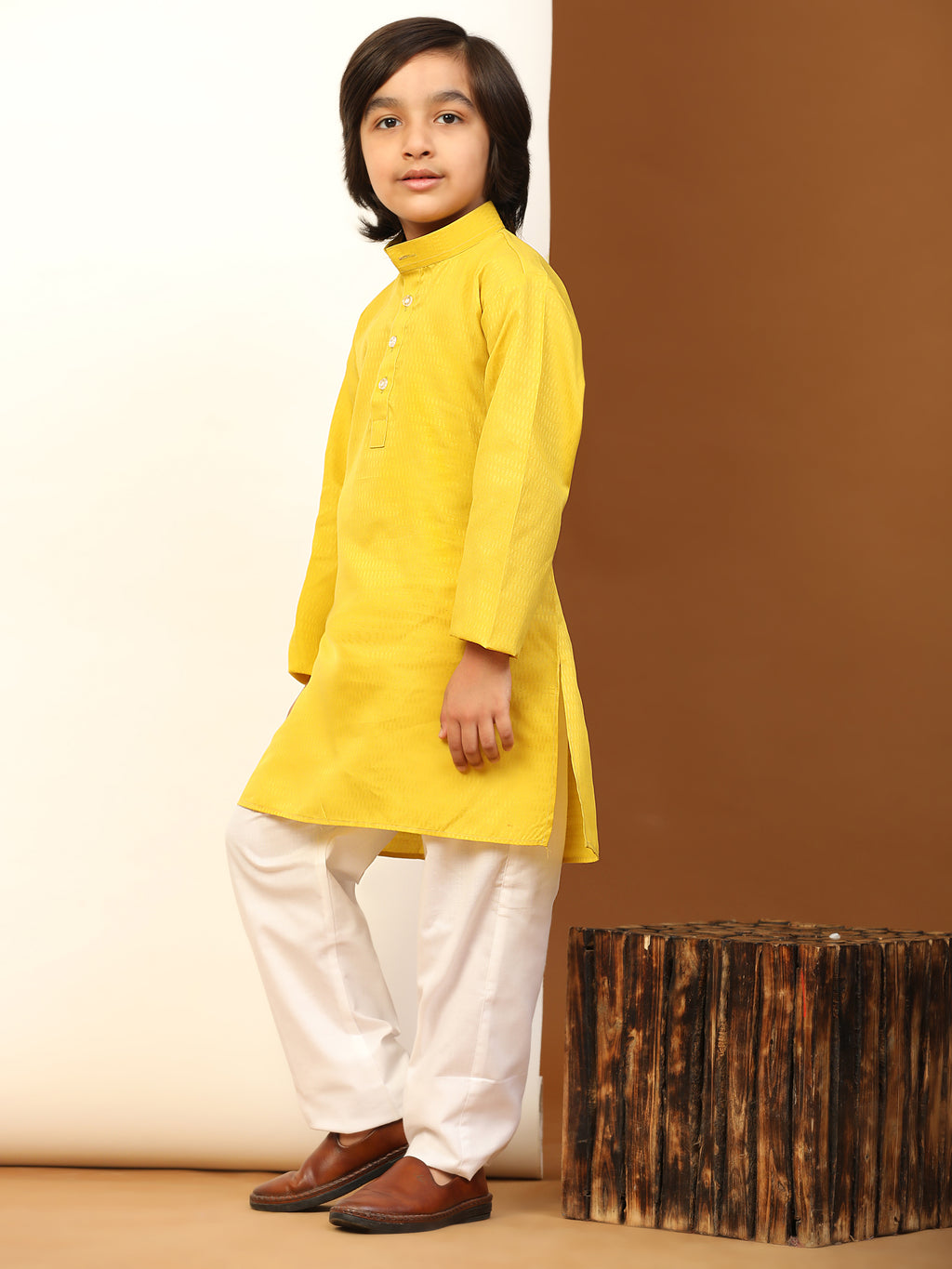Pro-Ethic Style Developer Lemon Boy's Cotton Self Design Kurta Pyjama for Kids Ethnic Wear (S-241)