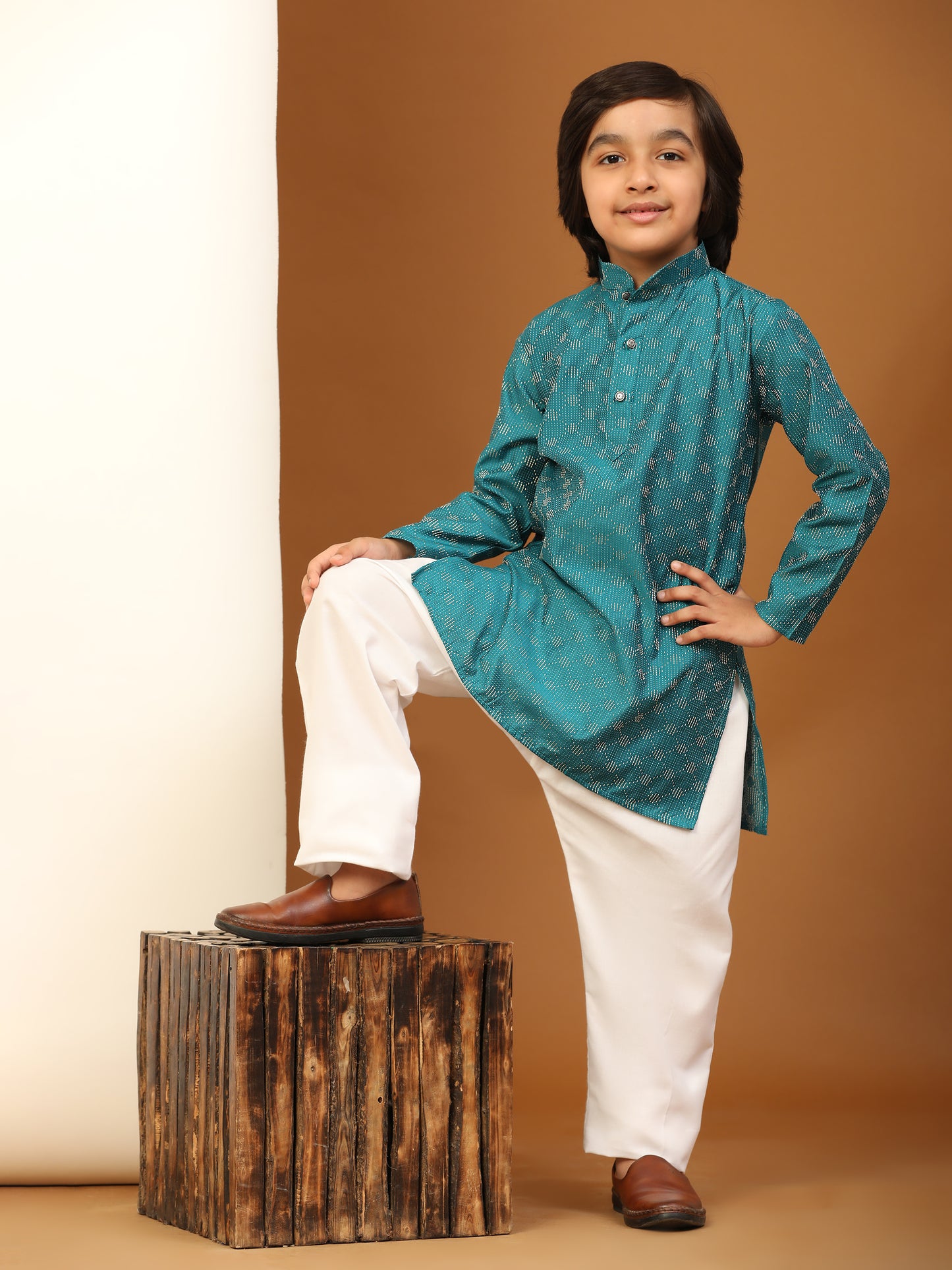 Pro-Ethic Style Developer Boys Cotton Kurta Pajama for Kid's Ethnic Wear (S-244) Firozi