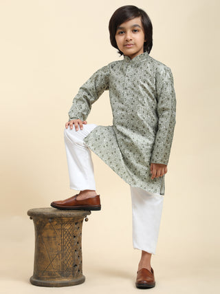 Pro-Ethic Style Developer Boys Silk Kurta Pajama for Kid's Ethnic Wear | Jacquard Silk Kurta Pajama (S-237), Green