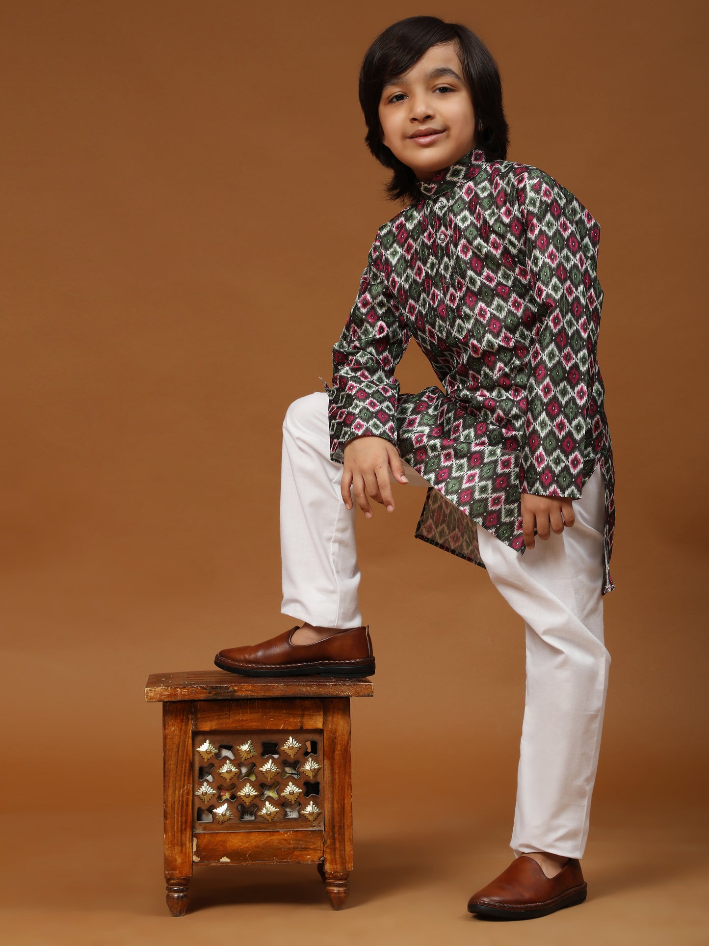 Pro-Ethic Style Developer Boys Silk Kurta Pajama for Kid's Ethnic Wear | Jacquard Silk Kurta Pajama (S-235) Green