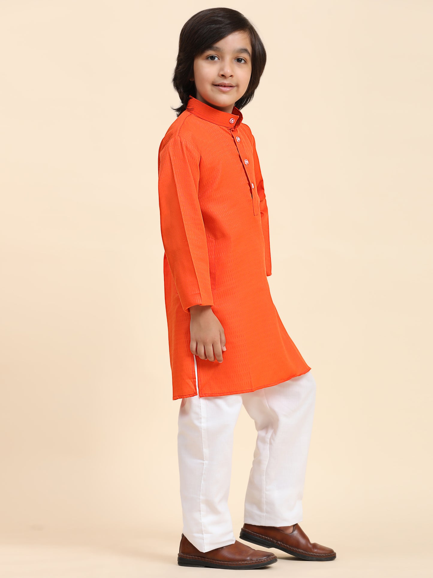 Pro-Ethic Style Developer Dark Orange Boy's Cotton Self Design Kurta Pyjama for Kids Ethnic Wear (S-241)