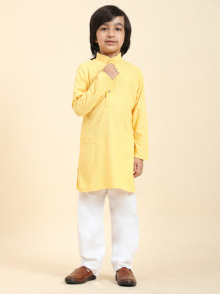 Pro-Ethic Style Developer Boys Cotton Kurta Pajama for Kid's Ethnic Wear | Cotton Kurta Pajama (S-227), Yellow