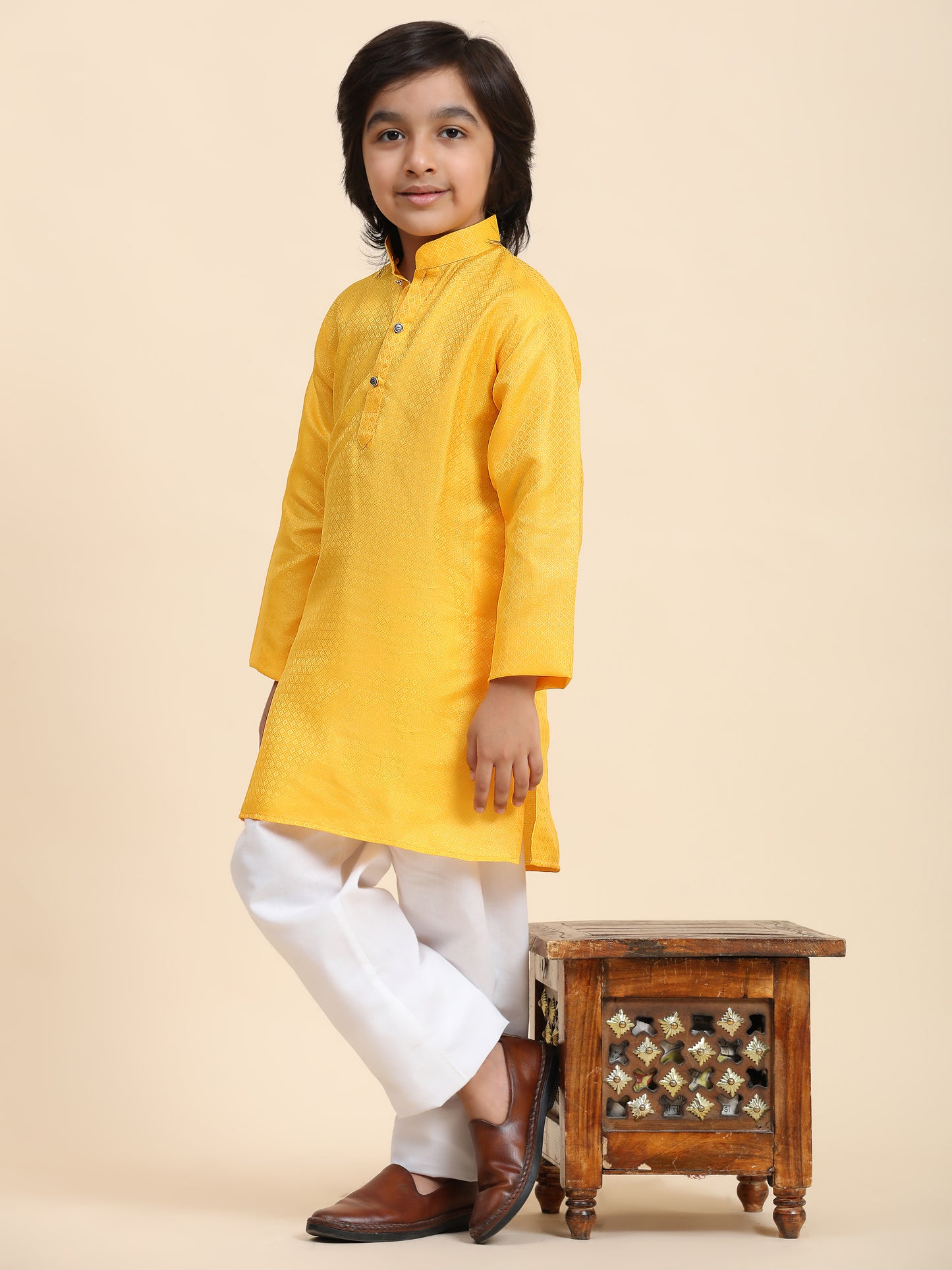 Pro-Ethic Style Developer Boys Yellow Cotton Kurta Pajama for Kid's Ethnic Wear (S-245)