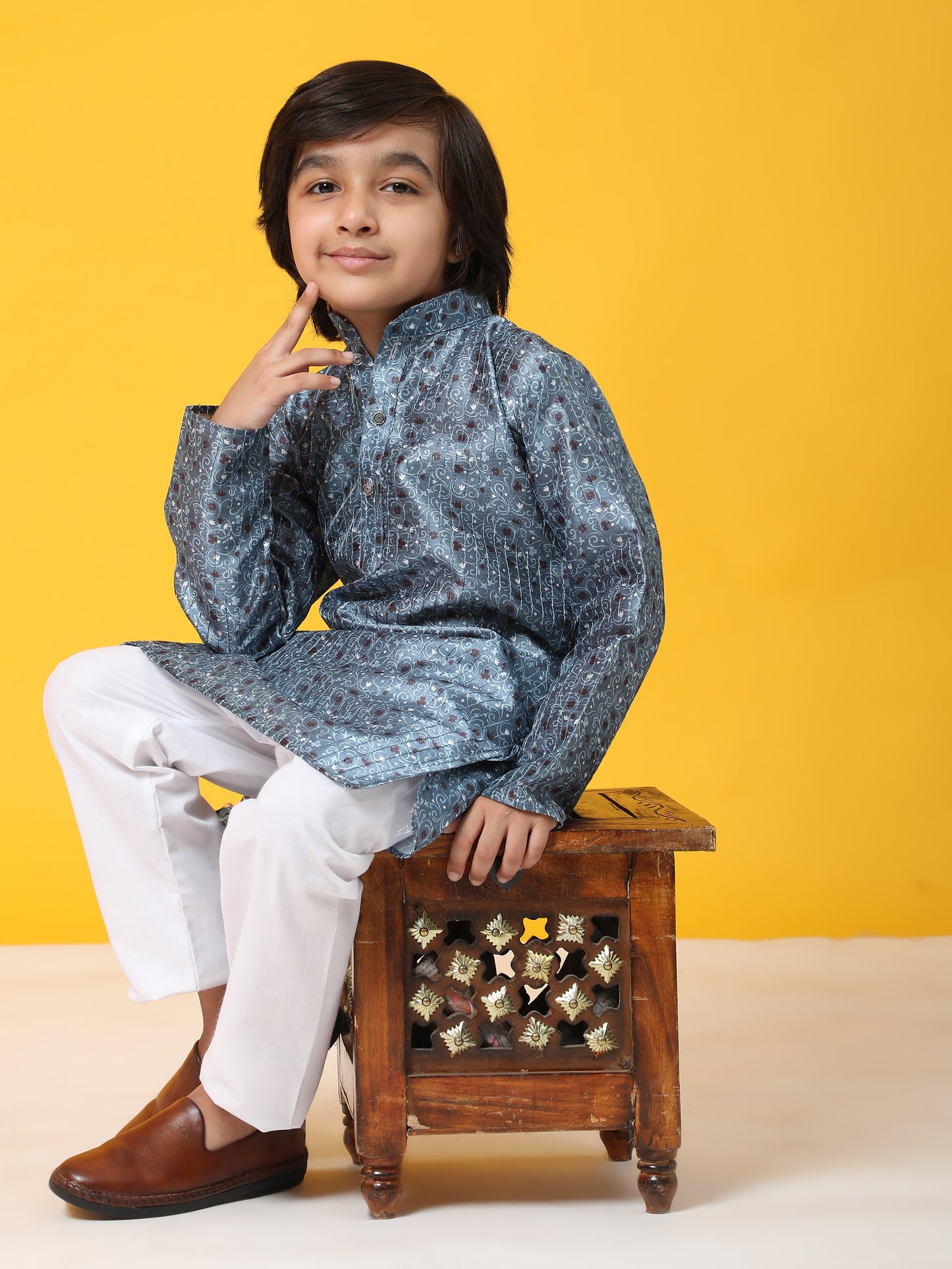 Pro-Ethic Style Developer Boys Silk Kurta Pajama for Kid's Ethnic Wear | Jacquard Silk Kurta Pajama (S-237), Blue