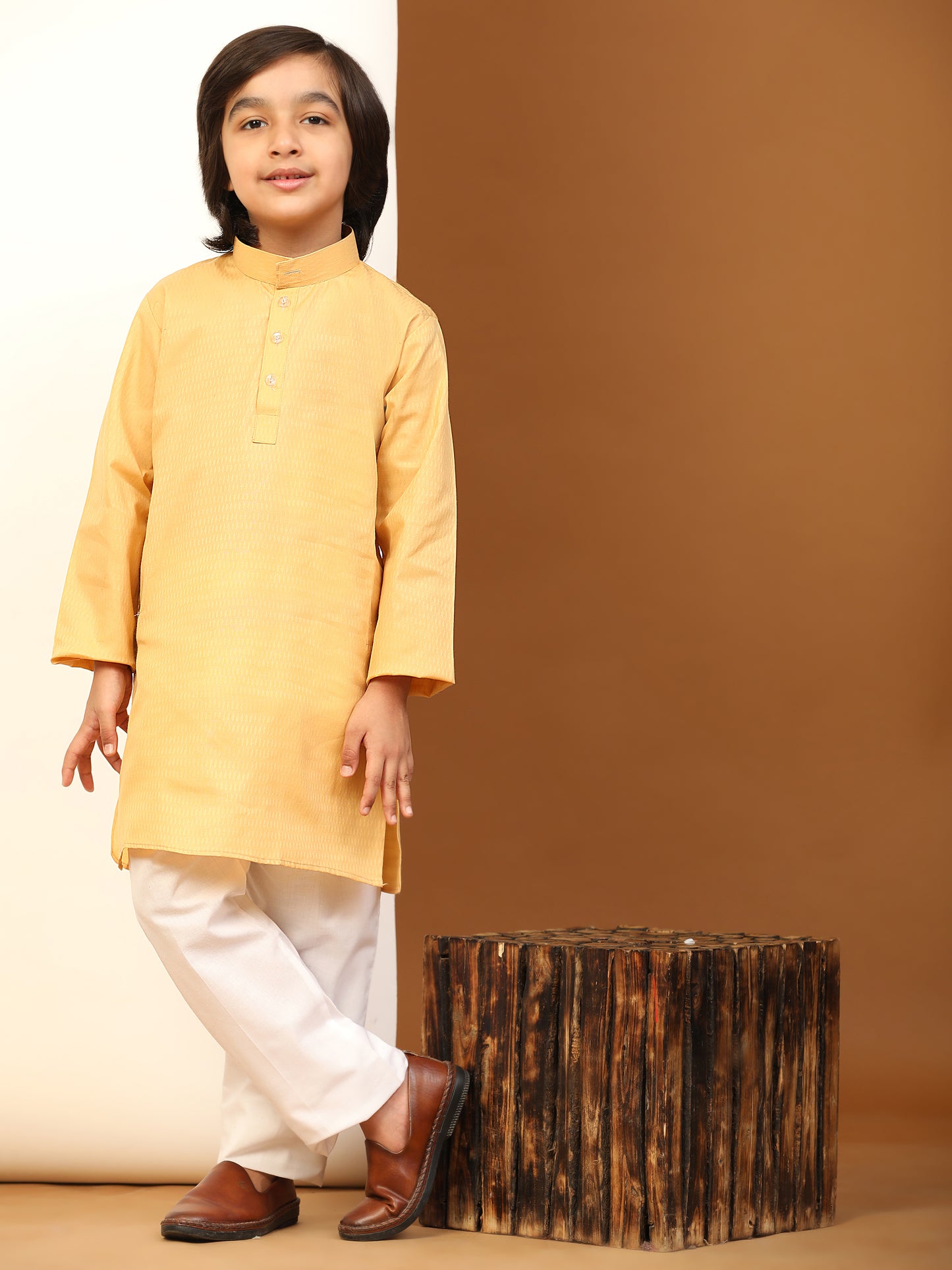 Pro-Ethic Style Developer Boy's Cotton Self Design Kurta Pyjama for Kids Ethnic Wear (S-241) Beige