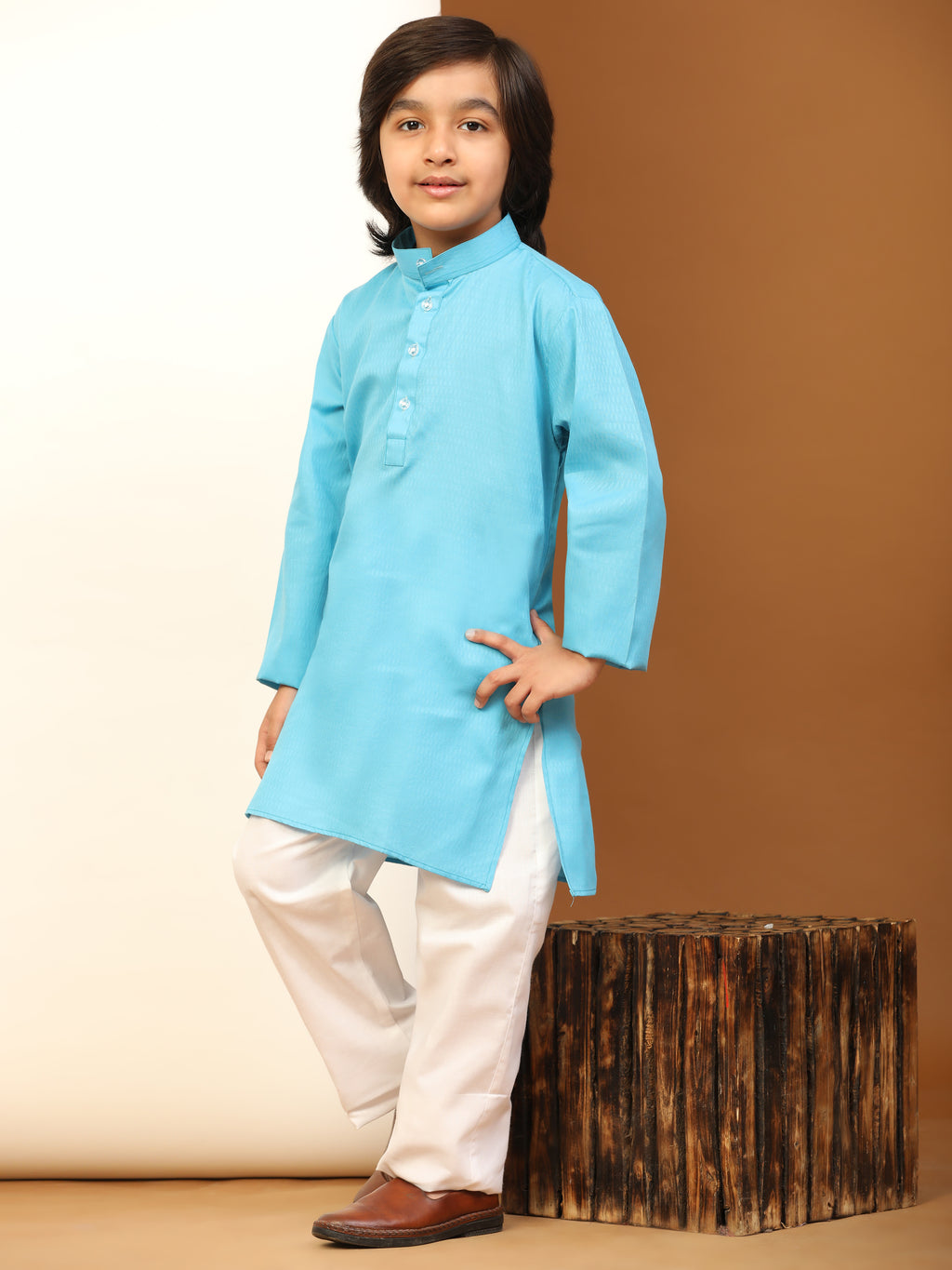 Pro-Ethic Style Developer Firozi Boy's Cotton Self Design Kurta Pyjama for Kids Ethnic Wear (S-241)