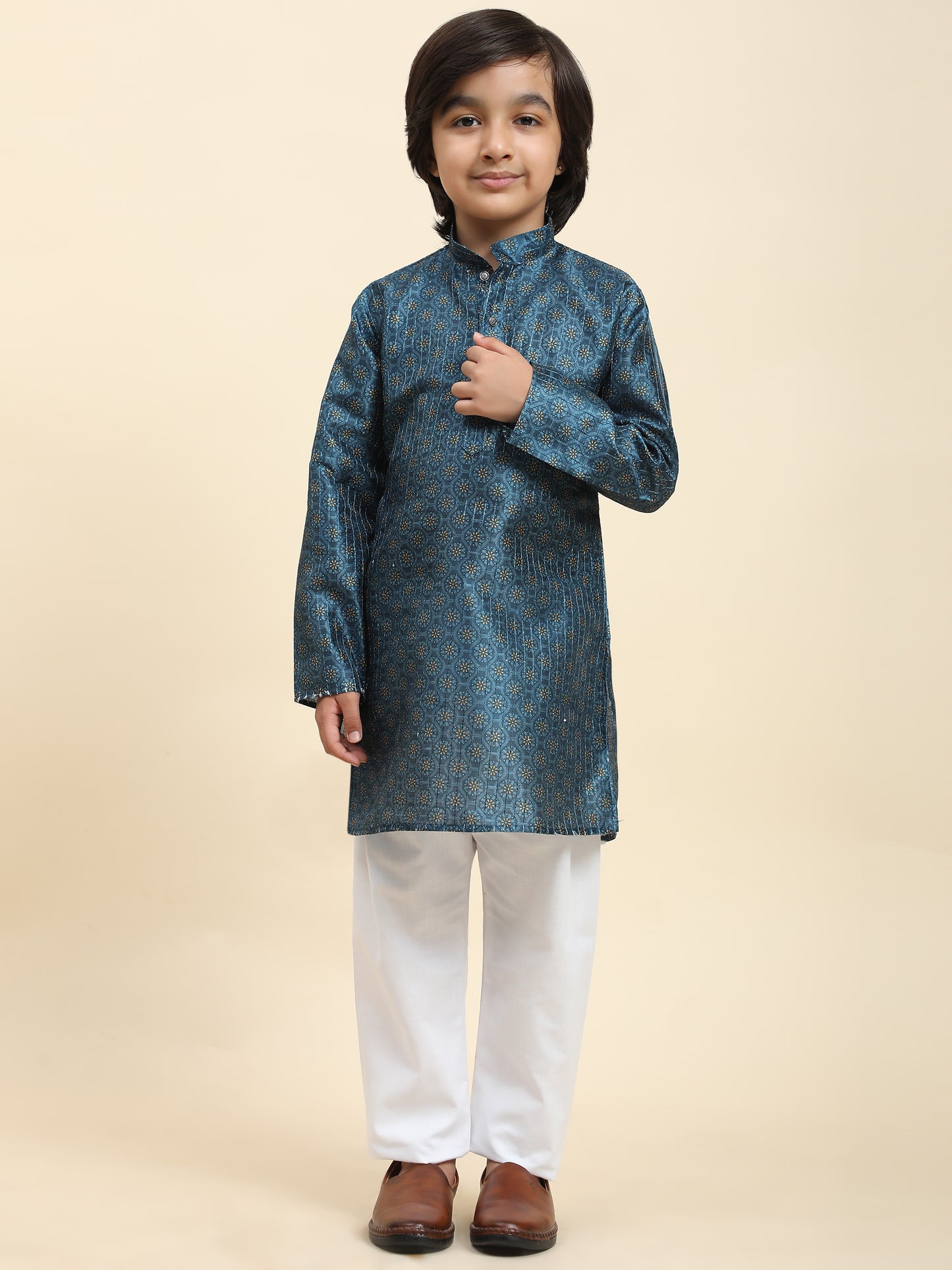 Pro-Ethic Style Developer Boys Silk Kurta Pajama for Kid's Ethnic Wear | Jacquard Silk Kurta Pajama (S-238), Blue