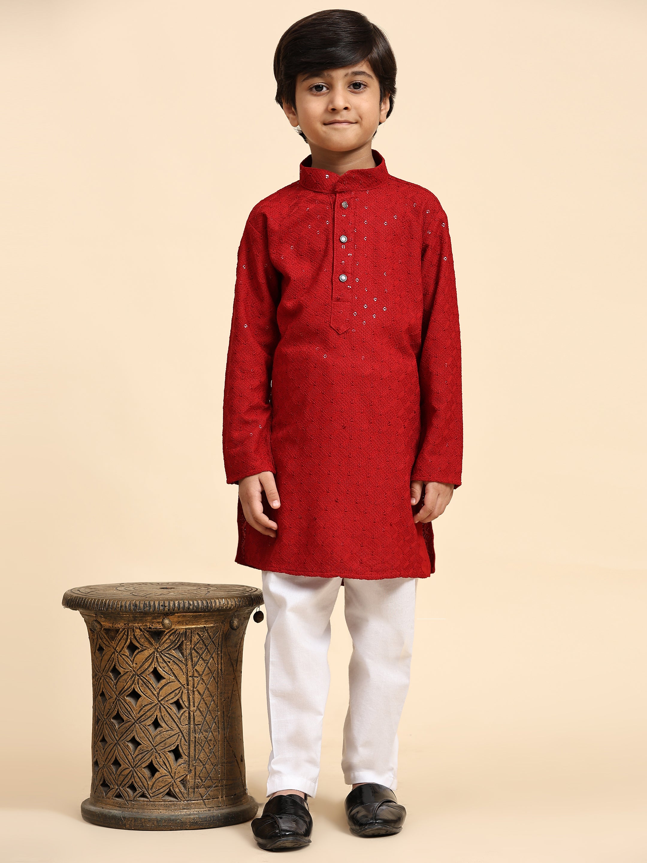 Pro-Ethic Style Developer Boys Cotton Kurta Pajama for Kid's Ethnic Wear | Cotton Kurta Pajama (S-227), Maroon