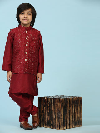 Pro-Ethic Style Developer Kurta Pajama for Kids Boys with Waistcoat | Silk | Floral | Traditional Dress (S-240)